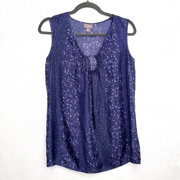 J. Jill Tops - J. Jill Silk Blue Marin Floral Sleeveless Blouse Size XS